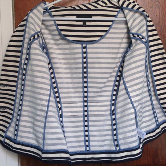 Talbots Black + Cream Striped Cotton Blend Blazer Sz M - Picture 10 of 10